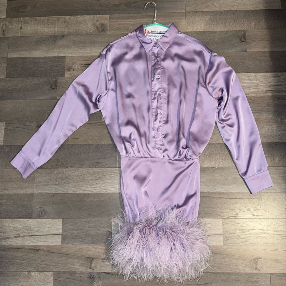 HOUSE OF CB Silk TYRA feather dress (Size S)
